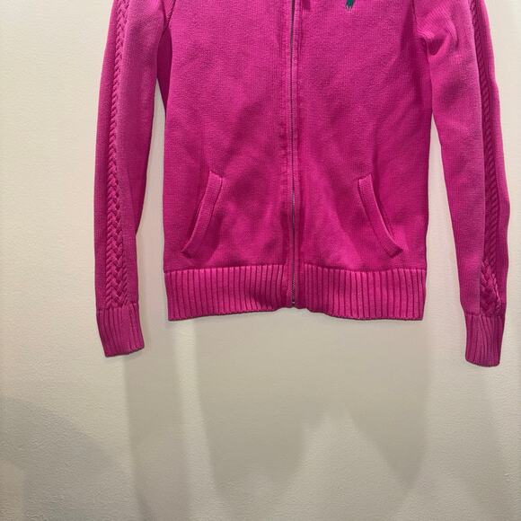 Vintage Ralph Lauren Sport Pink Zip-Up Cable Knit Jacket Size Medium - Picture 12 of 15